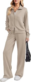 PINSPARK 2-Piece Wide-Leg Tracksuit for Women with Two-Way Zip Top