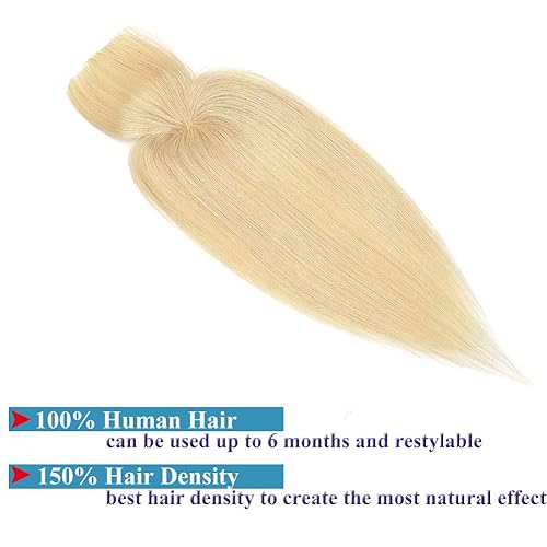 Miniatura 9 de MY-LADY Toppers para el cabello humano real para mujer, adornos de cabello humano con flequillo para mujer, 3.3 x 3.3 pulgadas, base de seda para