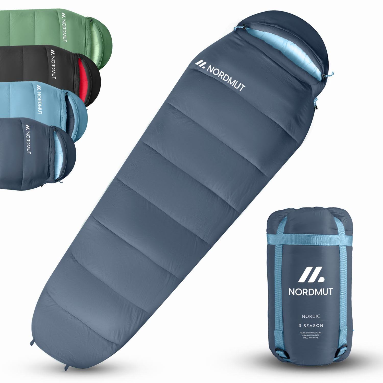 NORDMUT® Sac de Couchage pour Adultes – Petit Format et Ultra-léger (900/1500 g) – 3 Saisons (250 GSM) et Sac de Couchage d'été (100 GSM) - pour Le Camping et Les activités de Plein air