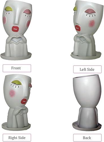 Miniatura 6 de Macetas de cara para plantas de interior y exterior, jarrón único de cabeza blanca para mujer, macetas decorativas para mujer, jarrones de cara con