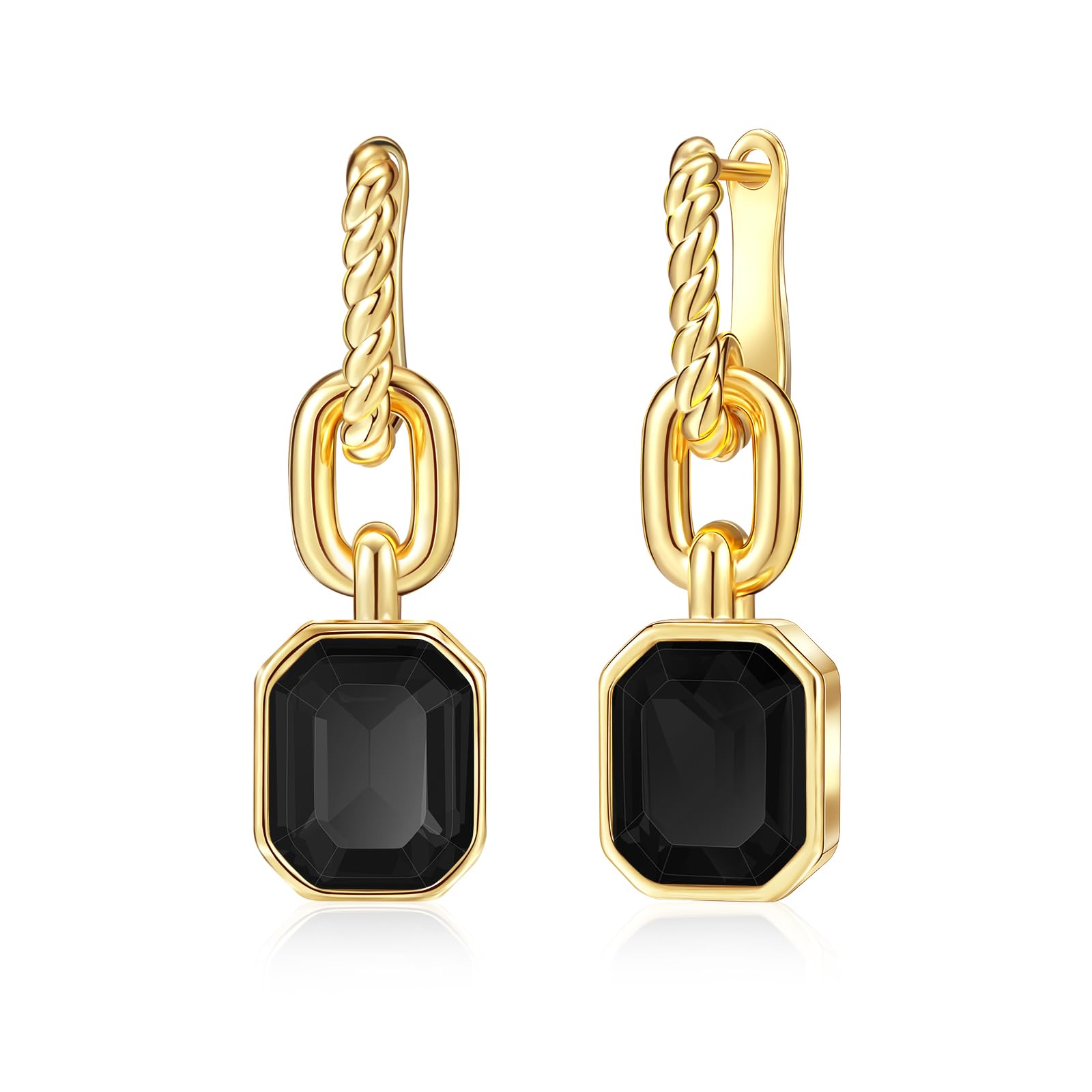 MESOVOR Gold Crystal Drop Earrings, 18K Gold Plated Hoop Earrings | Emerald Green Black Earrings Jewelry Gift for Mother Wife