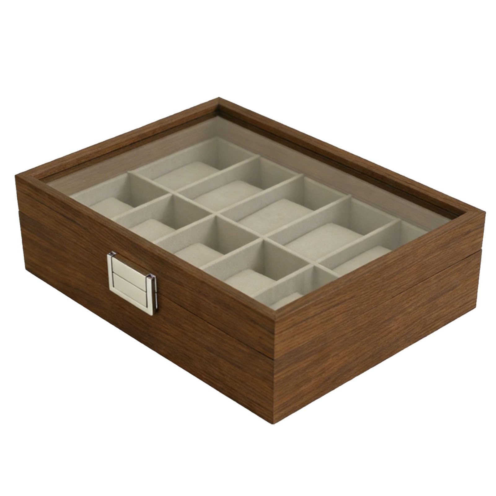 Vitrina Organizadora de Caja de Reloj con Tapa de Vidrio y Forro de Terciopelo Soporte de Almacenamiento de 10 Ranuras para Correas de Relojes Mecánicos y de Cuarzo Exhibición de Colección de