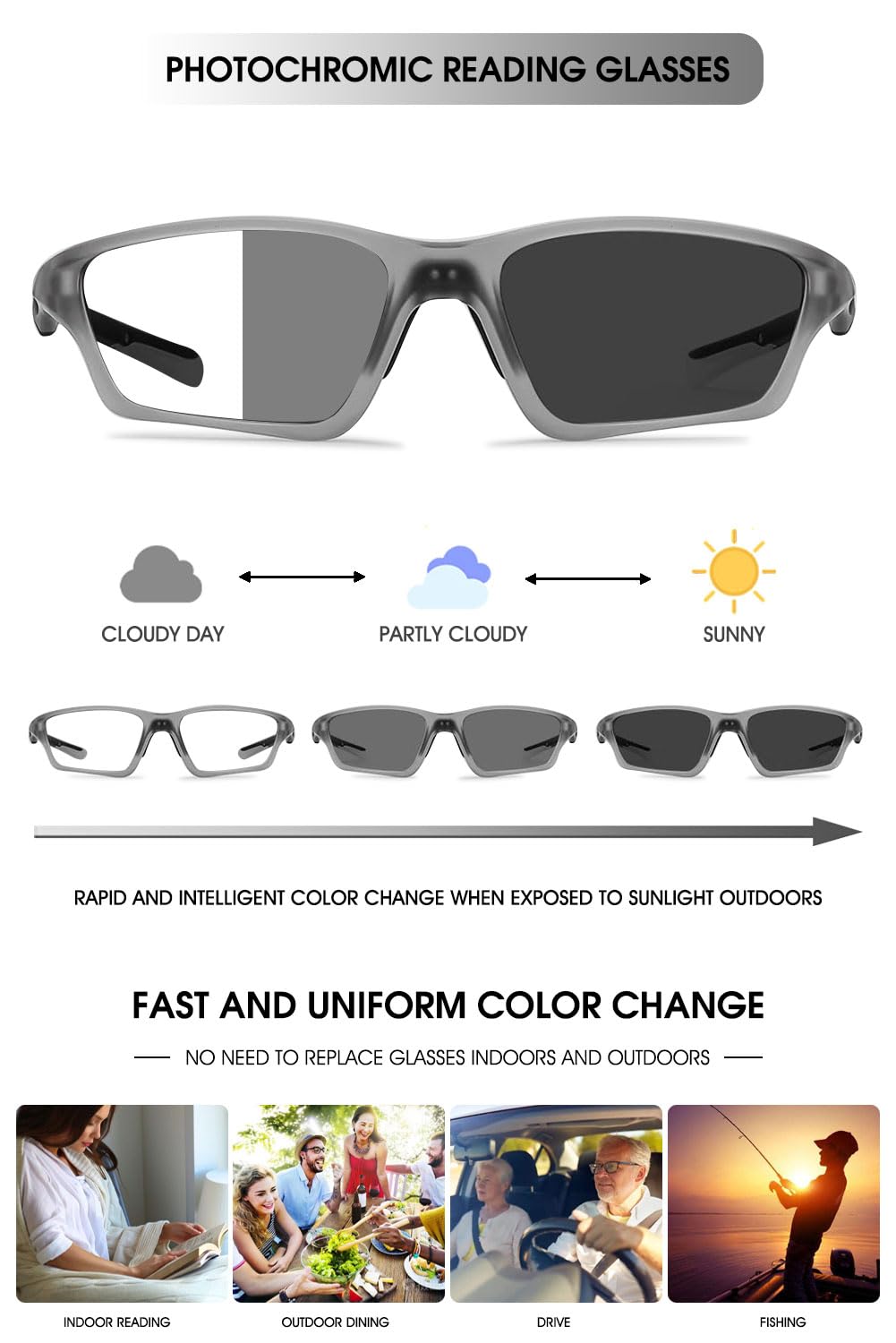 VEVESMUNDO Bifokale Sportbrille Sonnenlesebrillen Photochrome Outdoor Getönte Blaulichtfilter Leicht Lesebrille mit Sonnenschutz Lesehilfe Brillen für Herren Damen