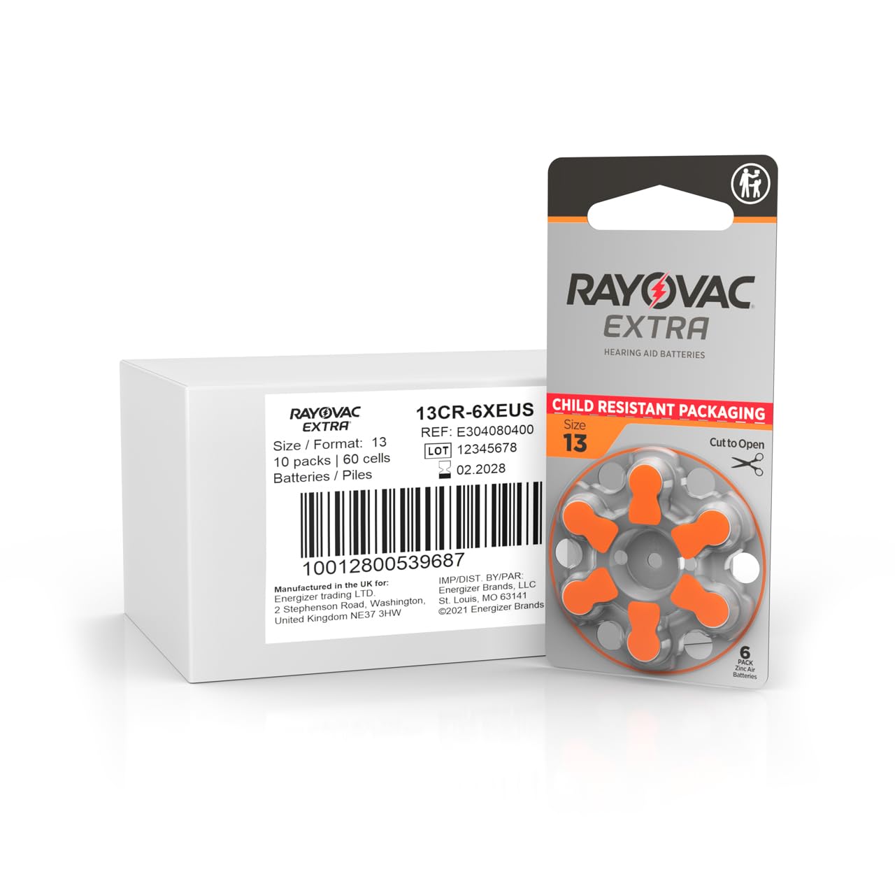Rayovac Extra hearing aid batteries size 13. Long-lasting mercury-free zinc-air hearing aid batteries - 1.45v. (60 batteries)