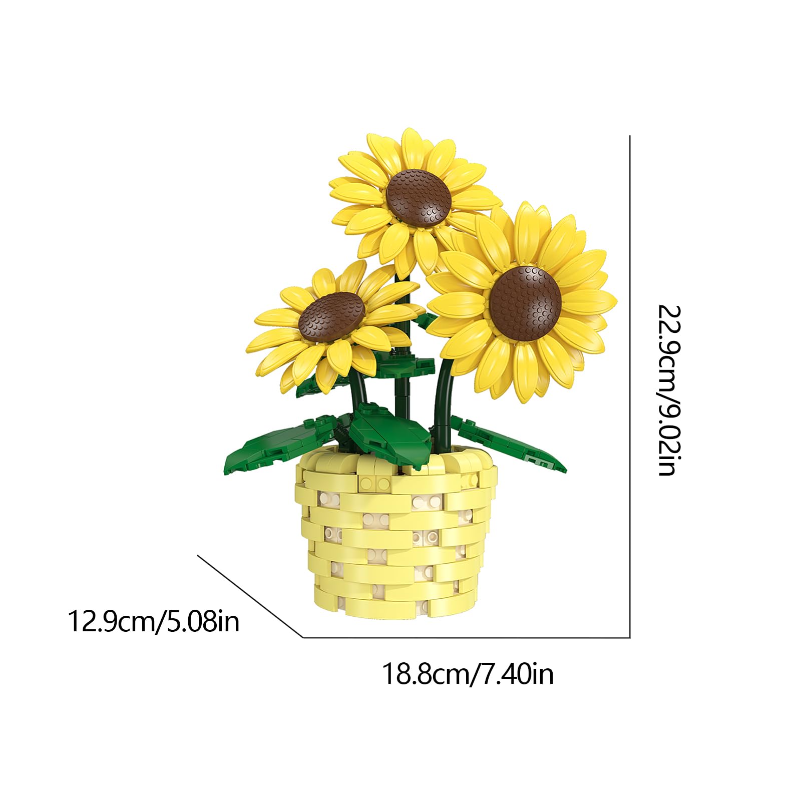 Set di Costruzione Girasole in Vaso, Dai 8 Anni in Su KLJMH-04 | 465 Pezzi, DIY Kit Mazzo Fiori, Petali e Foglie Regolabili, Casa Decorazione, Regalo Perfetto per gli Amanti dei Fiori