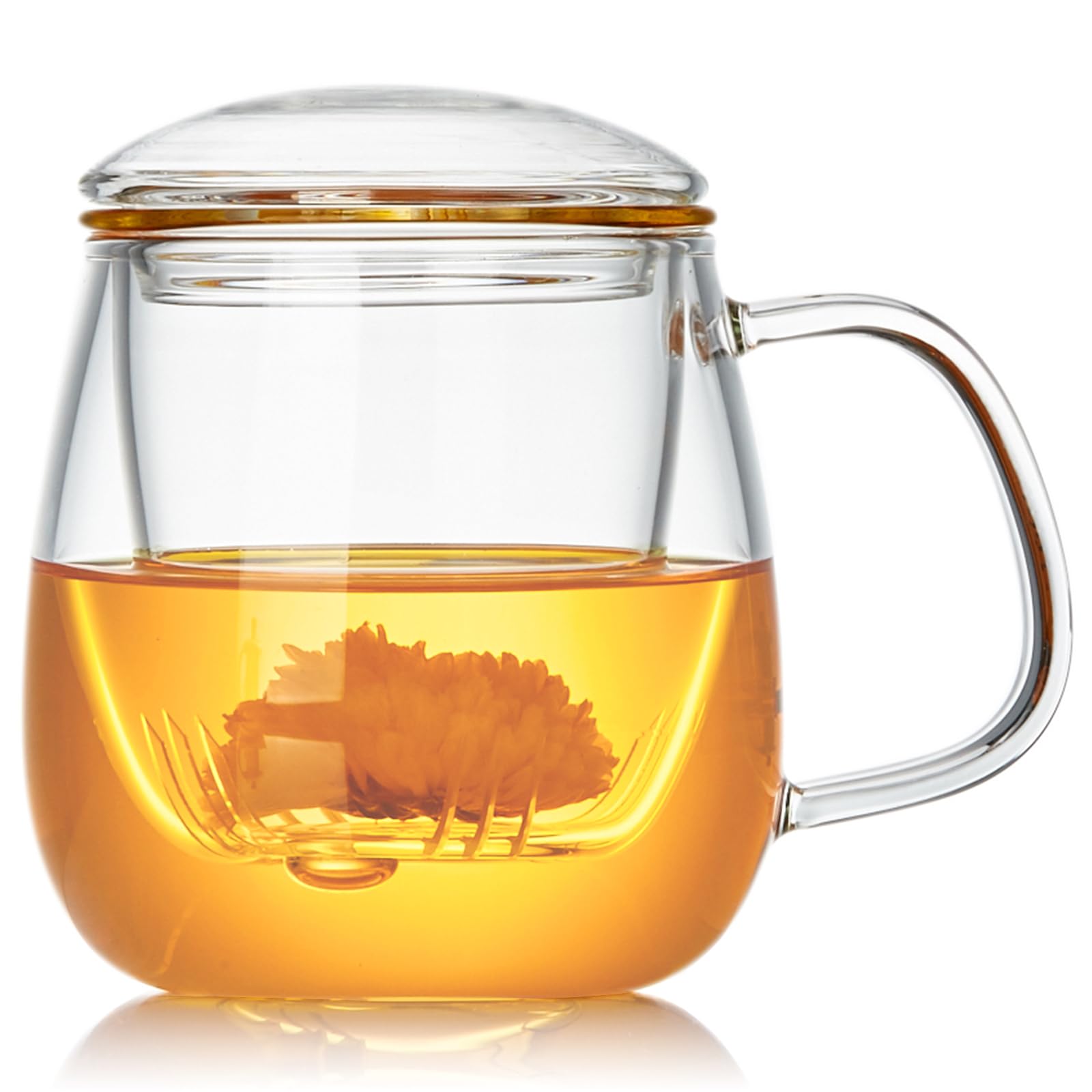 Tazze, Tazza da Tè in Vetro con Uovo e Coperchio, Grande, in Borosilicato, 500 ml, Tazza Trasparente per Tè Sfuso, Tazze Tè Fiorito, Tazza Vetro per Bustina da Tè