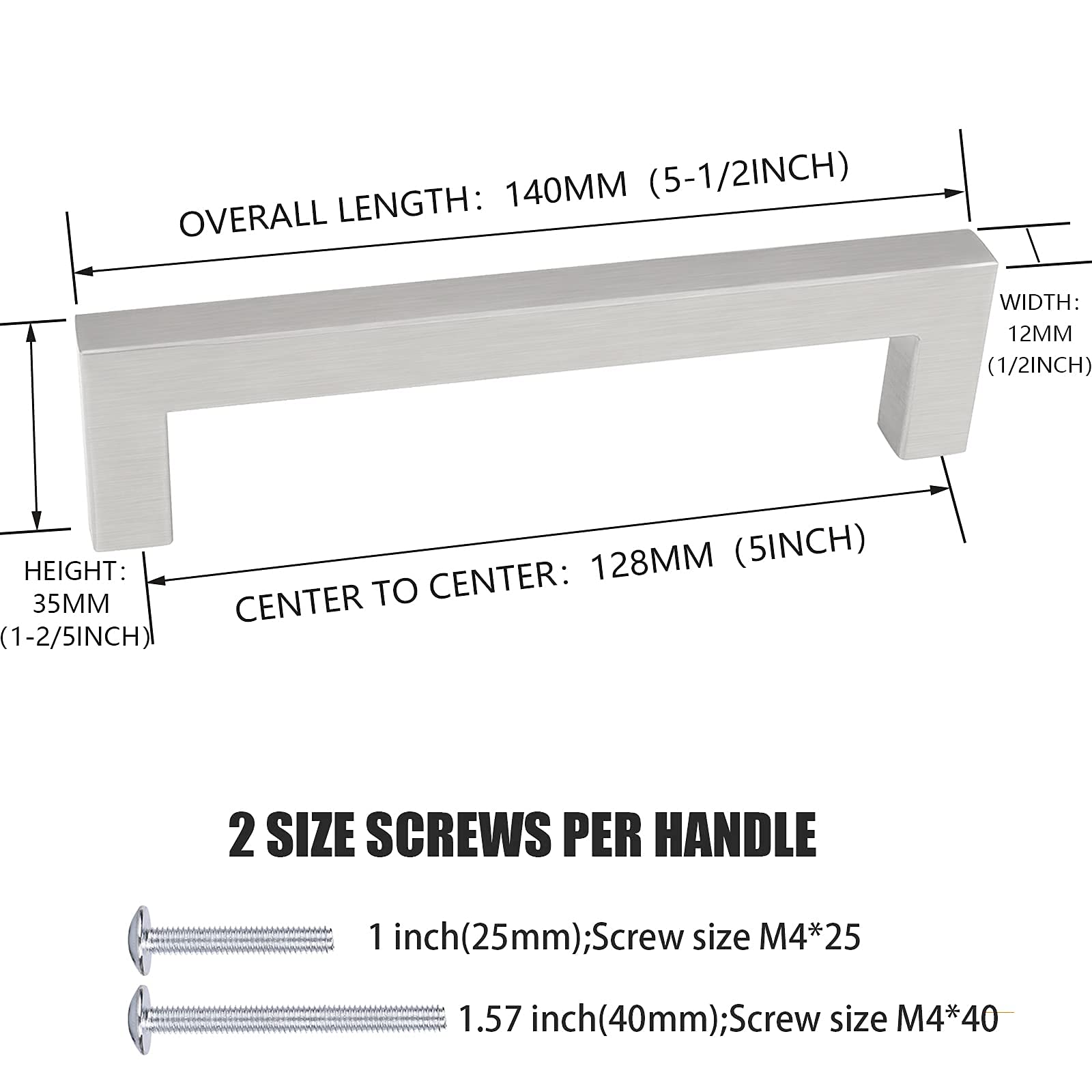 5 Gebürstete Nickelkabinett Pulls Square Kommode Edelstahl Schrankgriffe Zentrum Bis Zentrum 128mm (5 Zoll)