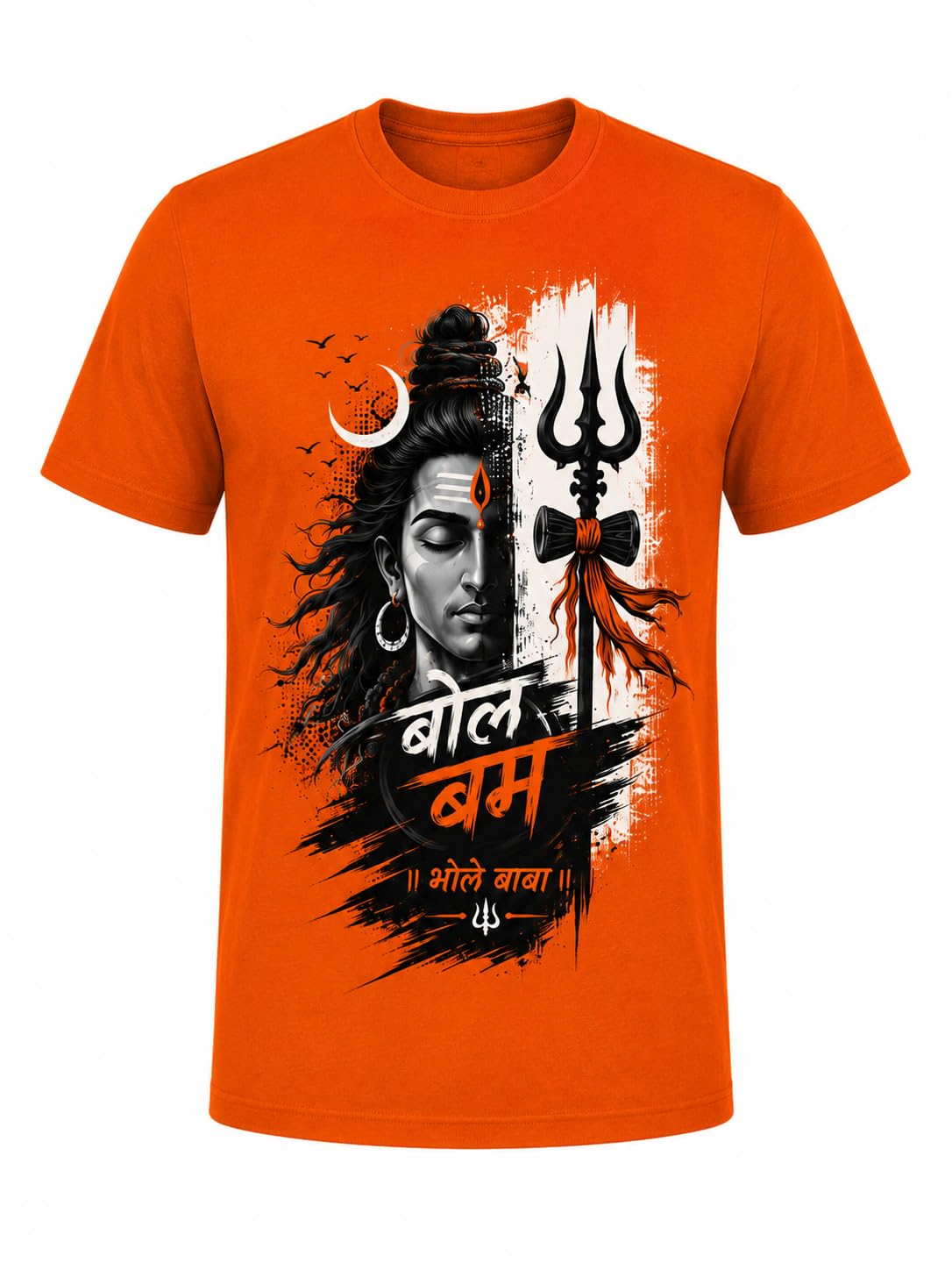 LSFH Rudra Mahadev BOL Bam T Shirt for Men | Lord Shiva Trishul Damru Devotional Graphic | Sawan Kanwar Yatra Polyester Tee | Orange-picture-26