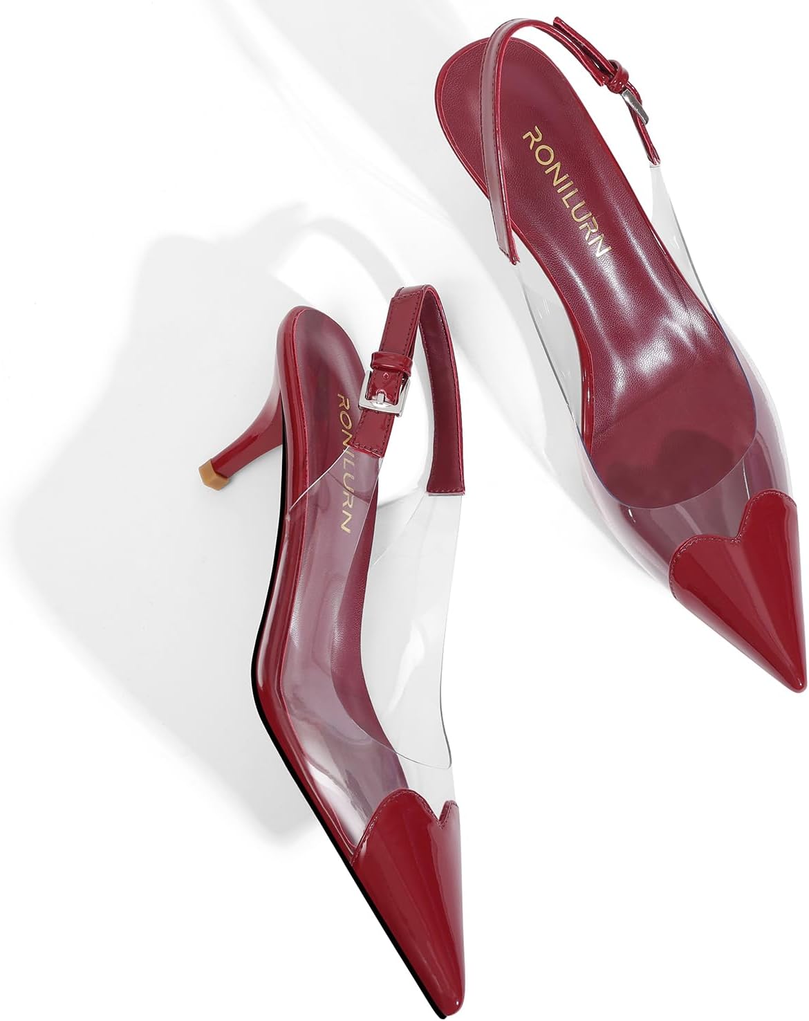 RONILURN Women's Kitten Heels Clear Slingback Closed Pointed Toe Pumps Low Heel Dress Shoes Sling Back Comfortable Transparent PVC - Image 5