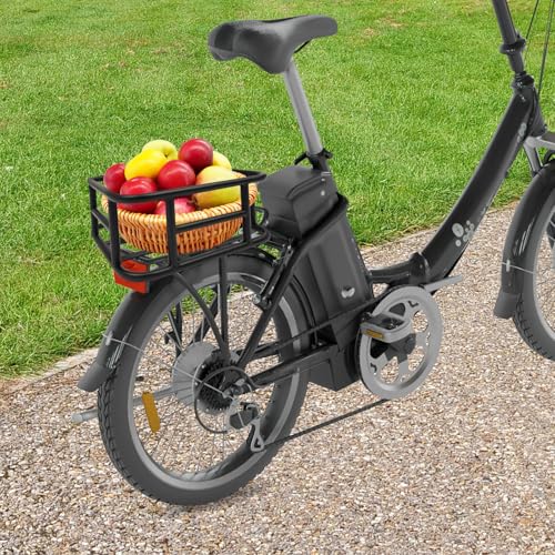 Fahrradkorb Hinten 34x30x15cm Schwarz mit Cargo Netz Stabiler Gepäckträgerkorb aus Eisen, 16 Befestigungslöcher, 15kg Tragfähigkeit, Hinterradkorb für MTB, Rennrad & Einkaufstaschen