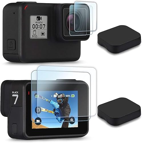 FiTSTILL [6 piezas] Protector de pantalla para Go Pro Hero 7 (solo negro)/Hero HD (2018)/Hero 5/Hero 6, protector de pantalla de vidrio templado