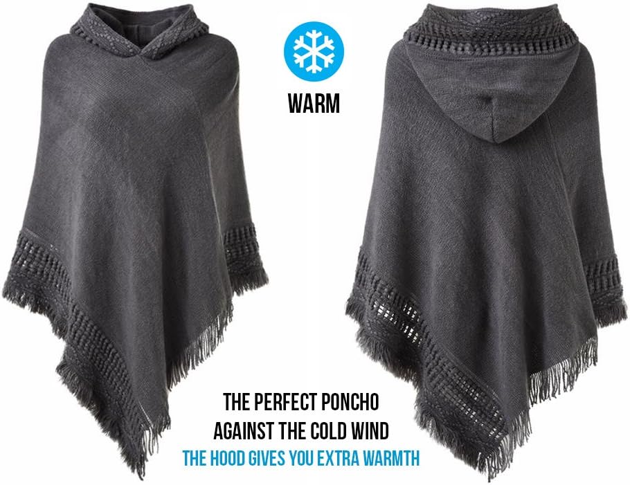 Ferand Ladies' Hooded Cape with Fringed Hem, Crochet Poncho Knitting Patterns for Women - Image 3