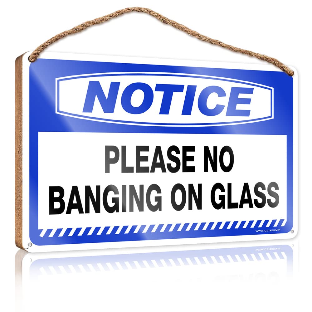 FZFN Farmhouse Door Decor Notice Please No Banging On Glass Wooden Sign Front Door Signs For Home Decor Funny New Home Gif(23X35CM)