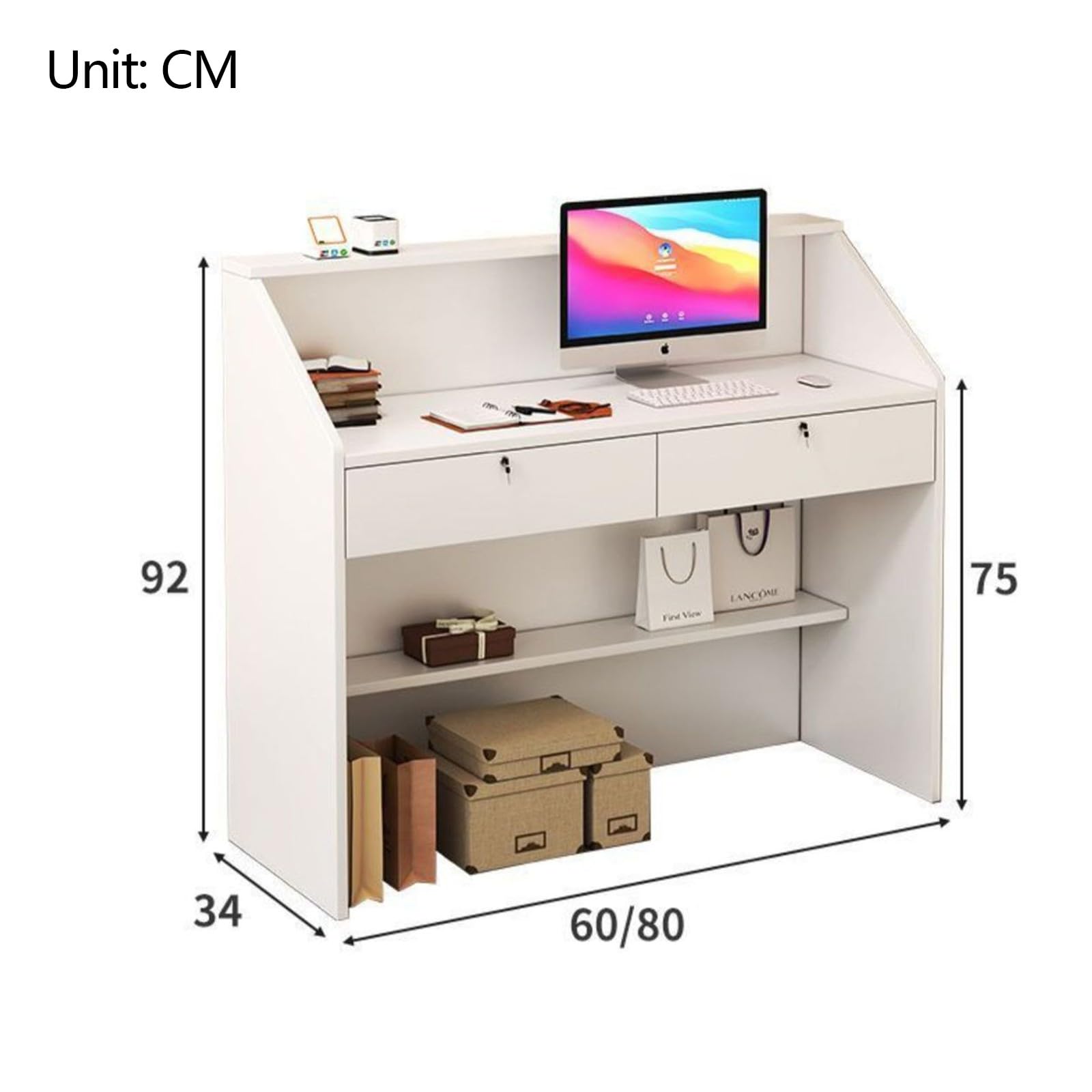 Mostrador de recepción, Mostrador de recepción moderno y hermoso, Mostrador de tienda Mostrador minorista para pagar con cajones para pagar Vestíbulo de salón de belleza white,60 * 34 * 92cm