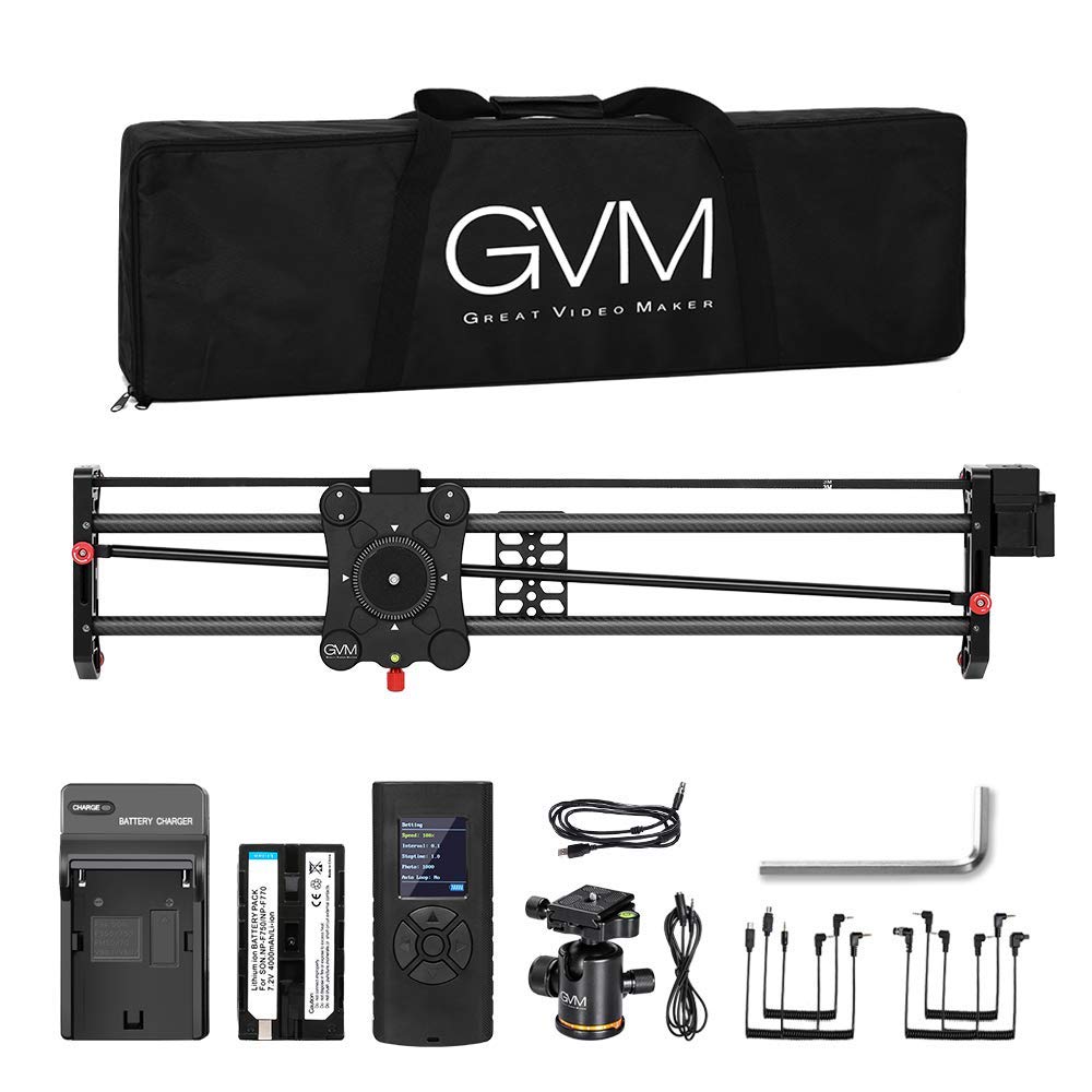 GVM Track Dolly Slider - Sistema di binari con acceleratore motorizzato e video "Follow Focus Shot", 120°, 80 cm