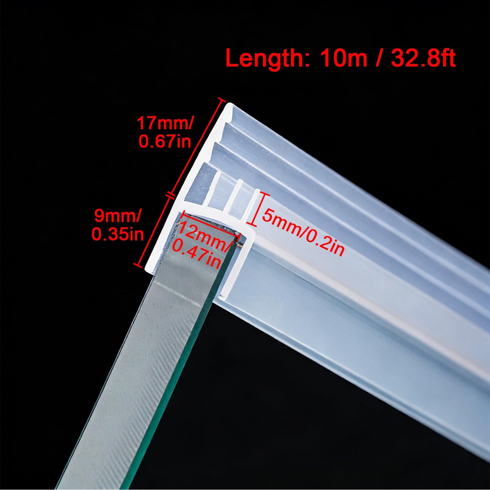 Juntas Mampara Ducha, Burlete Impermeable de Silicona, Sello Hermético for Mamparas de Ducha de Baño y Particiones de Oficina(10m/32.8ft,12mm/0.47in)
