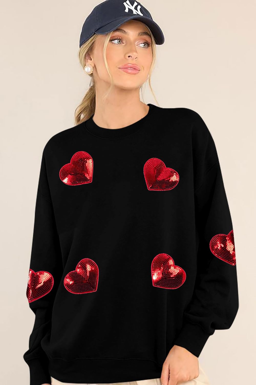 MAXIMGR Valentines Sweatshirt Women Teacher Valentine Shirts sequin Love Heart Graphic Tee Valentine's Day Gift Pullover - Image 4