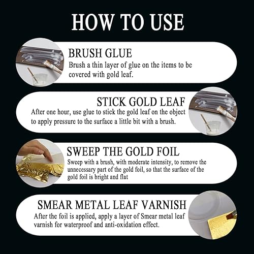 Miniatura 6 de MUFUN Kit adhesivo de hoja de oro, 6.8 fl oz de adhesivo dorado para hoja de oro, barniz de hojas de metal de 3.4 fl oz y adhesivo dorado a base de