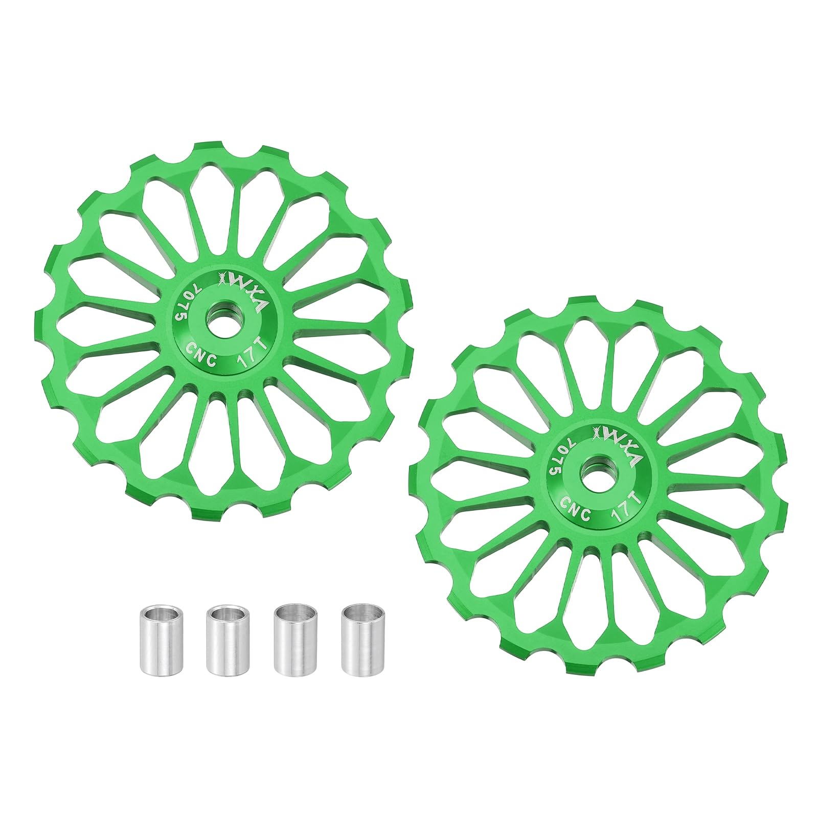 sourcing map 2 Set Bicycle Rear Derailleur Pulley 17T Ceramic Bearing Wheel Aluminum Alloy Guide Roller Wheels for 8/9/10/11 Speed Transmission System Road Bike Mountain Bike MTB BMX, Green