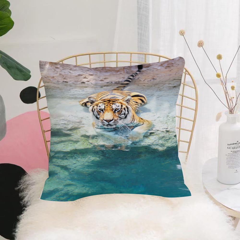 HYOSXW Cushion Cover,Throw Pillow Case Home Decorative for Living Room Bedroom Sofa Chair 16X16 Inch,Picture of a bengal tiger near the water,Pillowcase 40X40cm