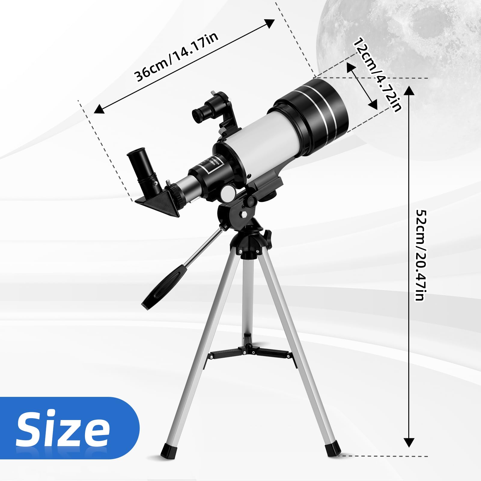 Telescopio Astronómicos para Adultos, Telescopios Refractores con Trípode, 70mm Apertura 300mm Telescope Portátil - Telescopios Refracción para Niños Principiantes,Con Barlow,Teléfono Soporte