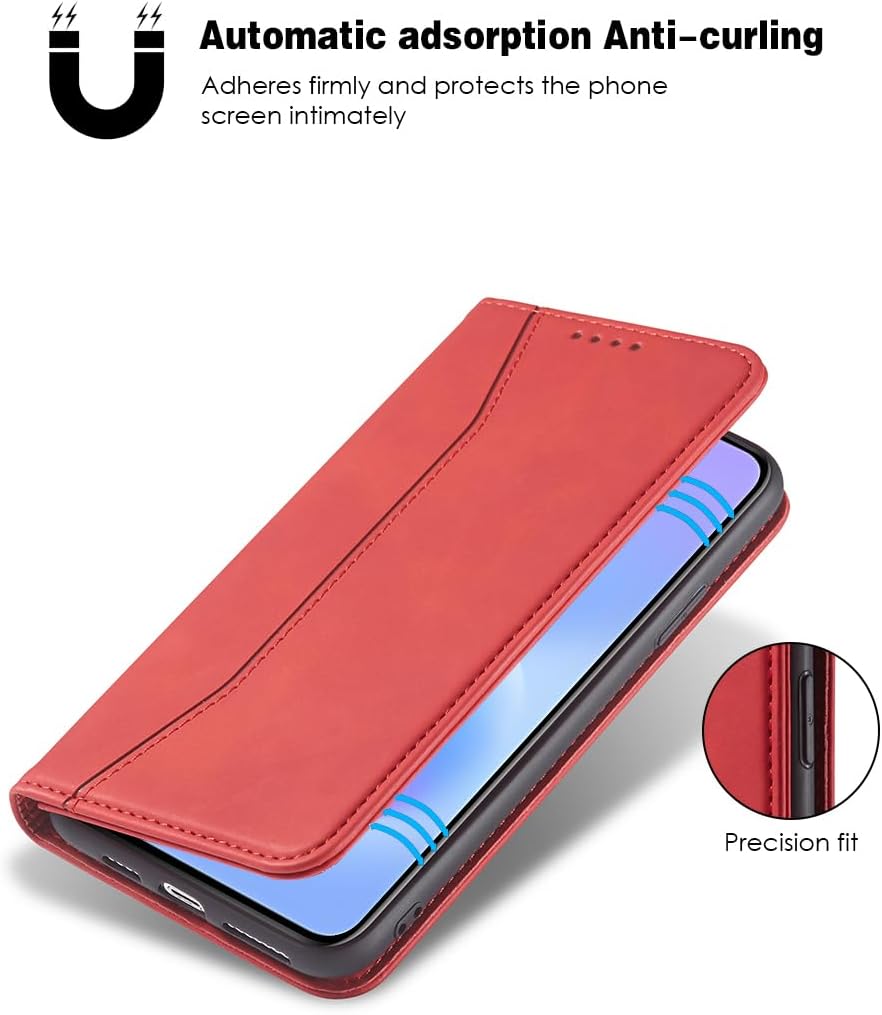 Asuwish Flip Wallet Phone Case for Samsung Galaxy A57 5G with Tempered Glass Screen Protector Magnetic Closure Folio Cover Credit Card Holder Slot Stand Cell Accessories A 57 57A A575G LTE Red image 3