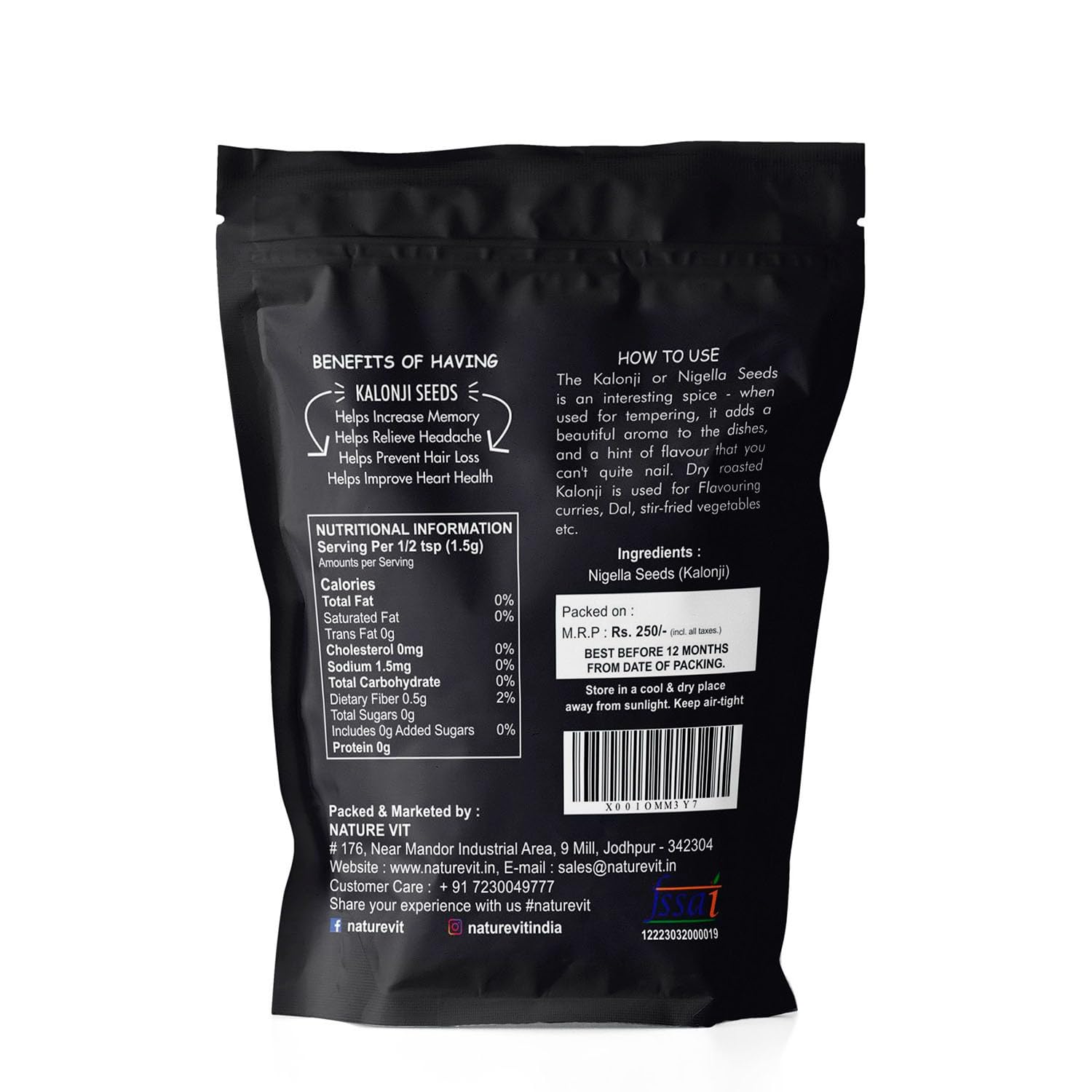 Nature Vit Kalonji Seeds 200 Gram | Nigella Seeds For Cooking & Hair Growth | Indian Superfood | Adds Flavour to Breads & Curries | 100% Natural & Pure - Image 2 thumbnail