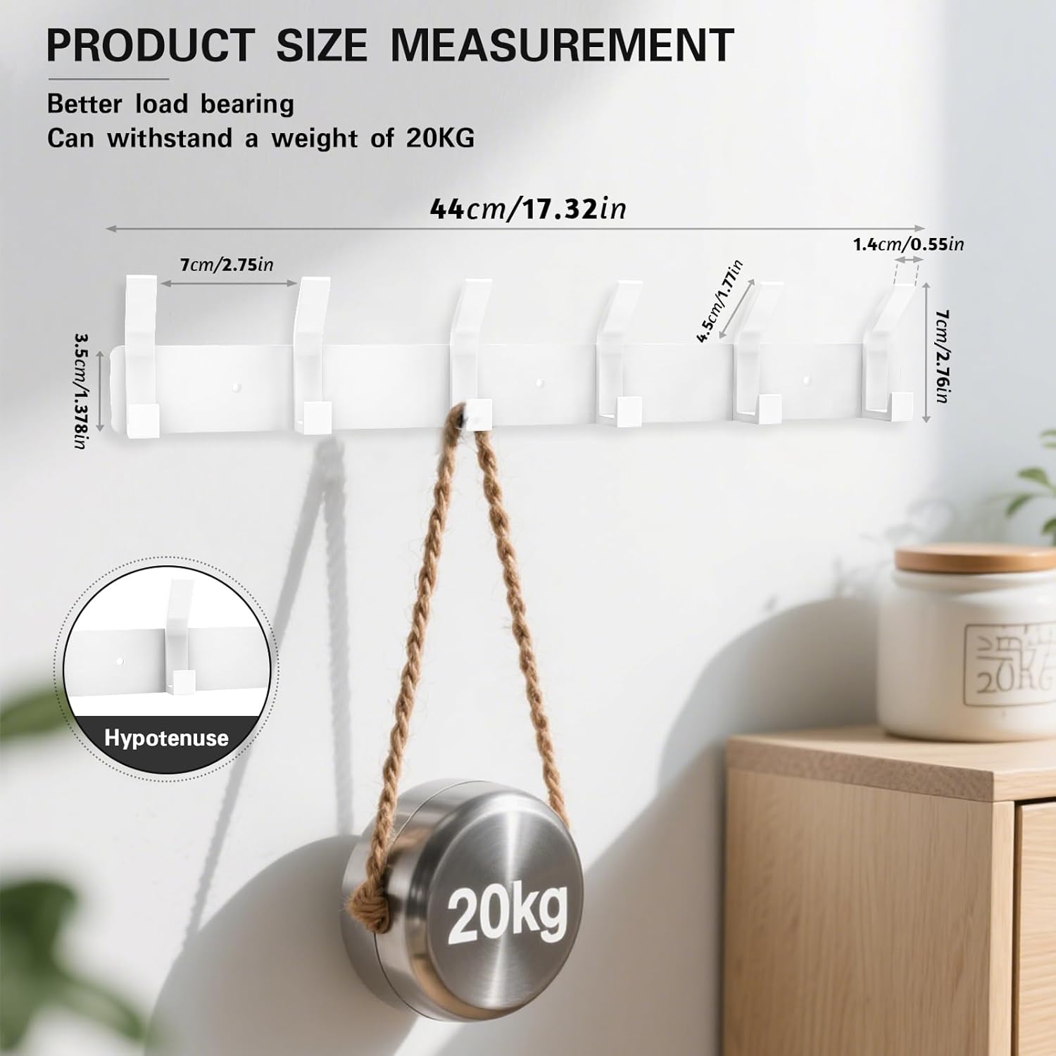 2 Pack Coat Rack Wall Mount,17.3 in Wall Hooks for Hanging, Coat Hanger Wall Mount Towel Rack Hat Rack for Wall with 12 Hooks for Entryway, Bedroom, Bathroom (White) - Image 2