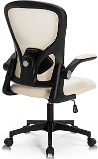 Ergonomic Office Chair,Adjustable Lumbar Support Desk Chair with Flip-Up Arms,Breathable Mesh Back, Reclines 90-120°Computer Chair 300LBS Capacity Home Desk Chair(Beige/Black)
