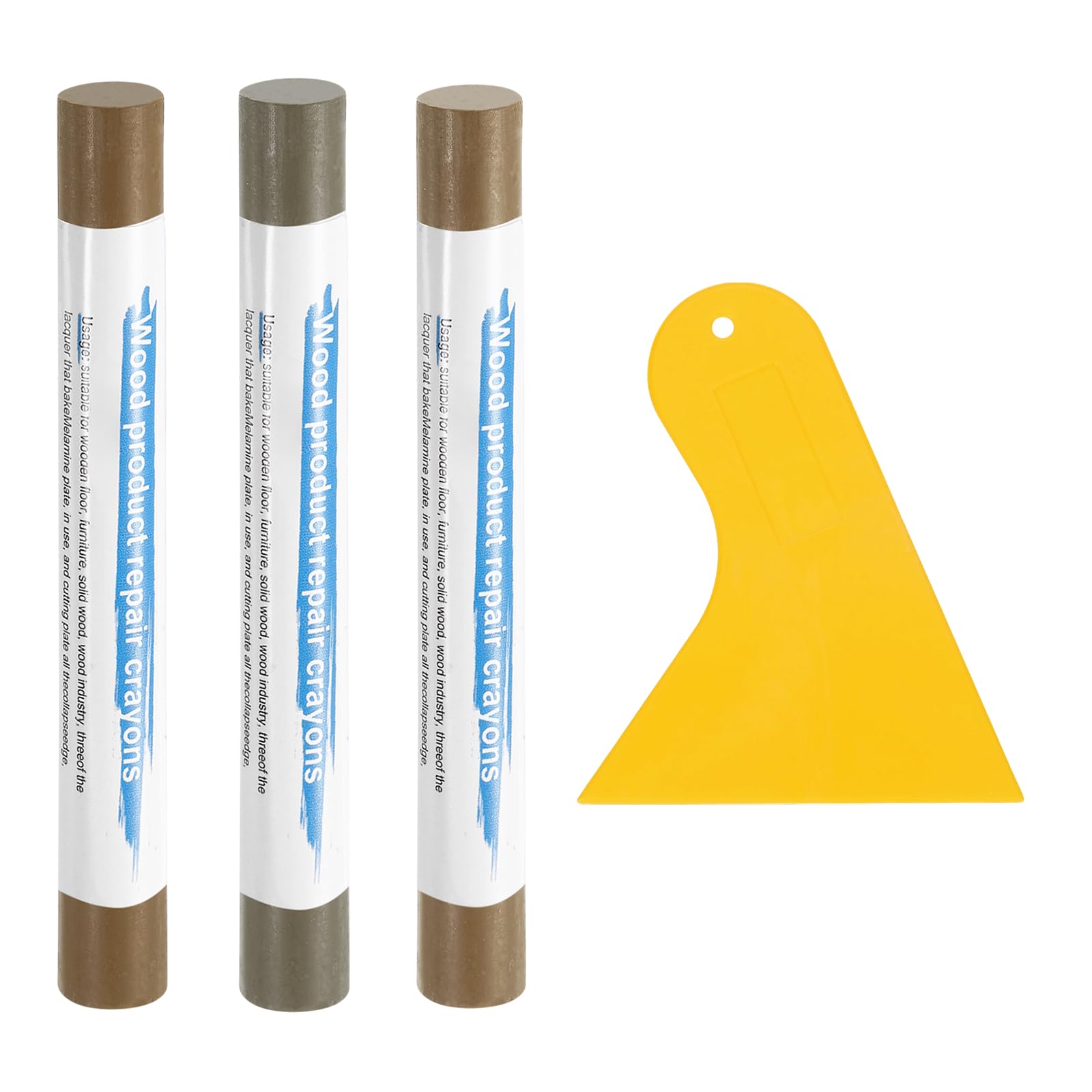 sourcing map 3Pcs Wood Filler Sticks, Furniture Scratch Repair Wax Crayons Furniture Touch Up Markers Wood Repair Wax Kit with Spatula for Wood Furniture Floors, 3 Colors Gray Brown Series — image 1