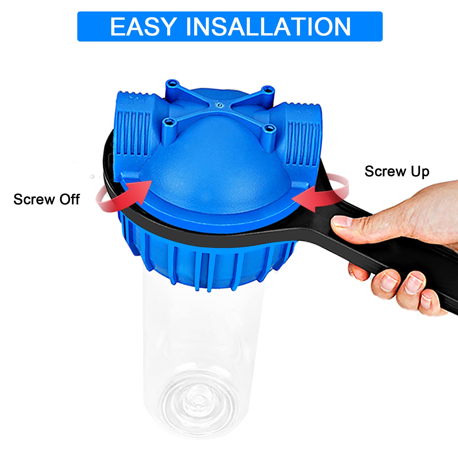 Lafiucy 10 pollici trasparente alloggiamento del filtro dell'acqua standard, versione più spessa, 3/4"ingresso/uscita porta in ottone, staffa, 4 viti, chiave