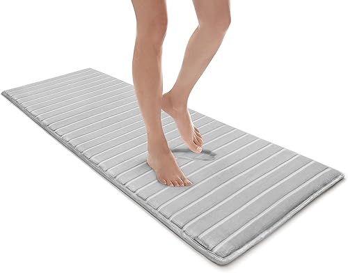 MICRODRY Tapete de baño de espuma viscoelástica extra grueso, moderno, con infusión de carbón y base antideslizante GripTex, absorbente, de fácil