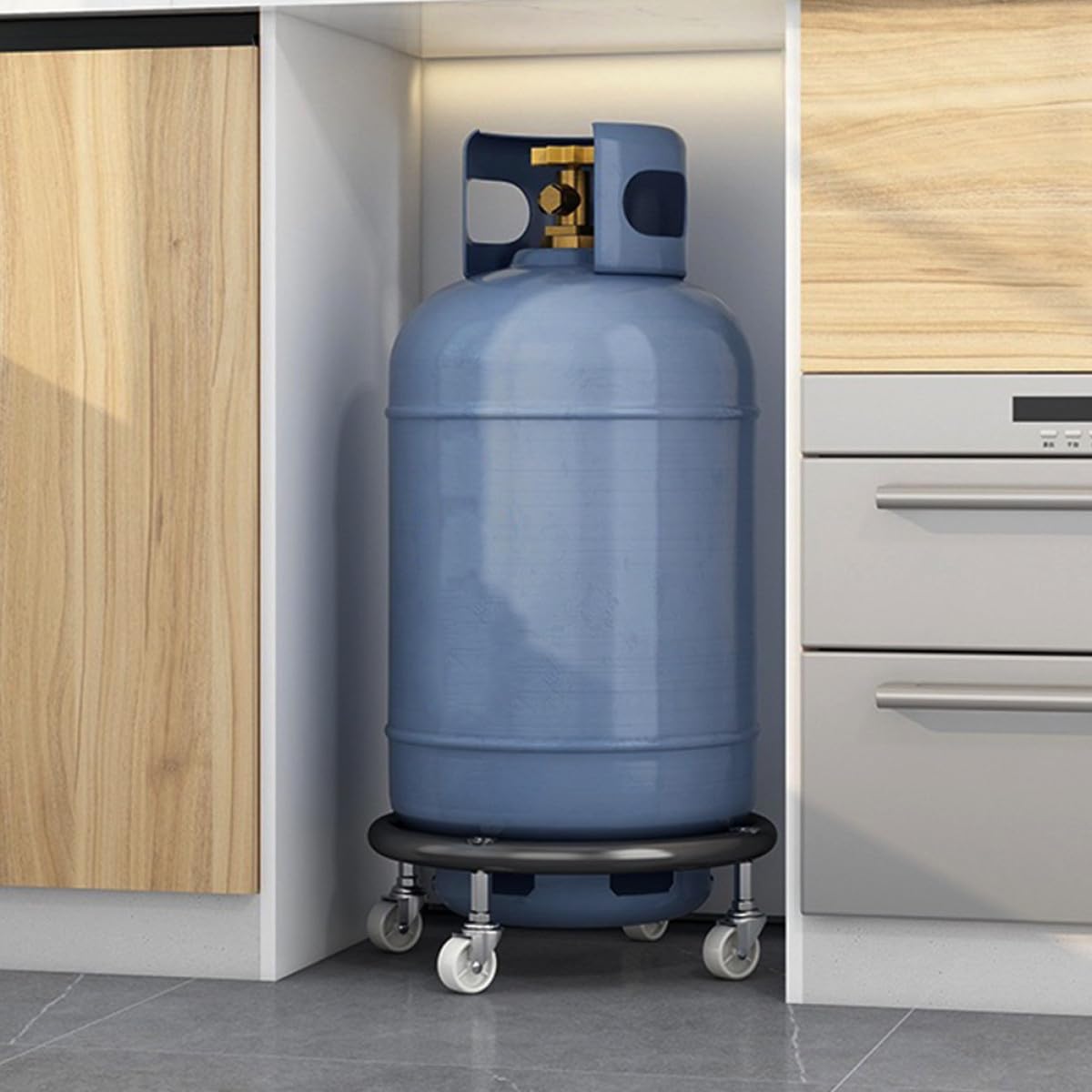 Mipcase Support de Cylindre à roulettes en Acier Inoxydable Épais Noir, Socle Mobile avec Frein, Plateau pour Bouteille de Gaz Propane, Chariot Robuste pour Réservoir Essence, Usage