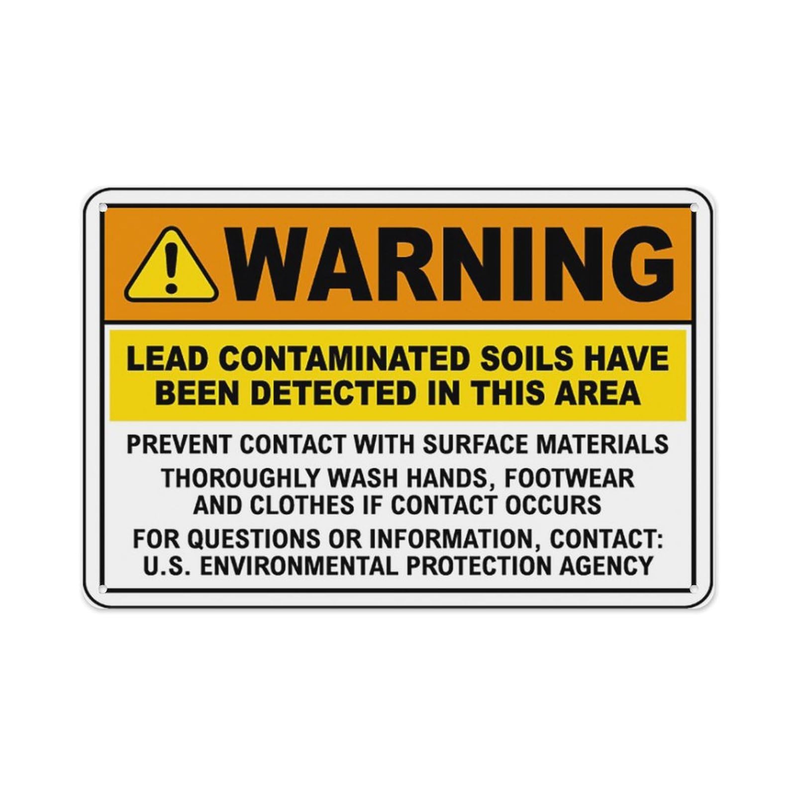 peiyeety Warning Lead Contaminated Soils Detected Sign Aluminum Tin Warning Signs For Home Outdoor Garden 8X12 Inches