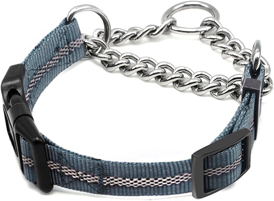Wellbro Martingale Collars for Dogs, Dog Training Collar, Reflective Pet Limited-Cinch Collar, with Quick-Release Buckle(17"-22" X 1", Grey)