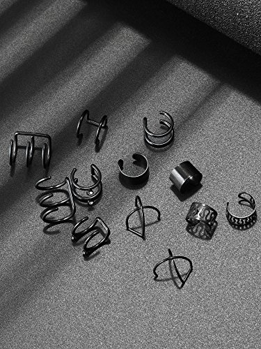 Hestya 6 Pairs Stainless Steel Ear Clips Non Piercing Earrings Hoop Ear Cuffs Cartilage Ear Clips Set For Men Women, 6 Various Styles (Black) #TOP3