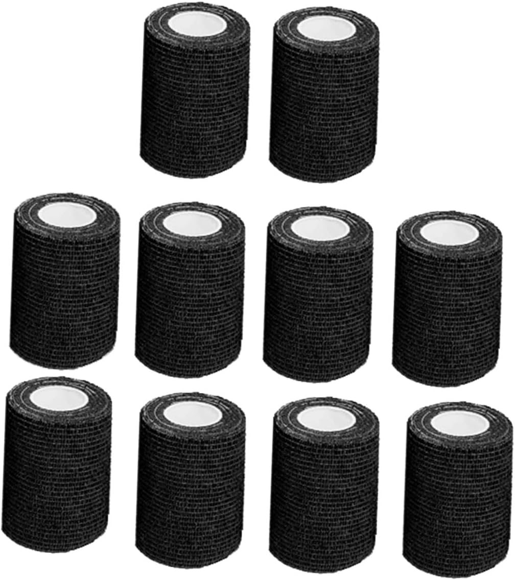 10 Roll Black Self Cohesive Elastic Wrap Bandages Non-Woven Compression Tape for Sports Injuries First Aid and Athletic Support