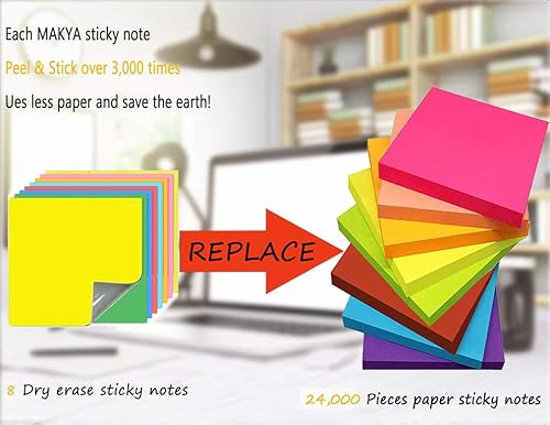 Miniatura 2 de Notas adhesivas de borrado en seco  Calcomanías pequeñas reutilizables para pizarra blanca (4 x 4 pulgadas) adecuadas para todas las superficies