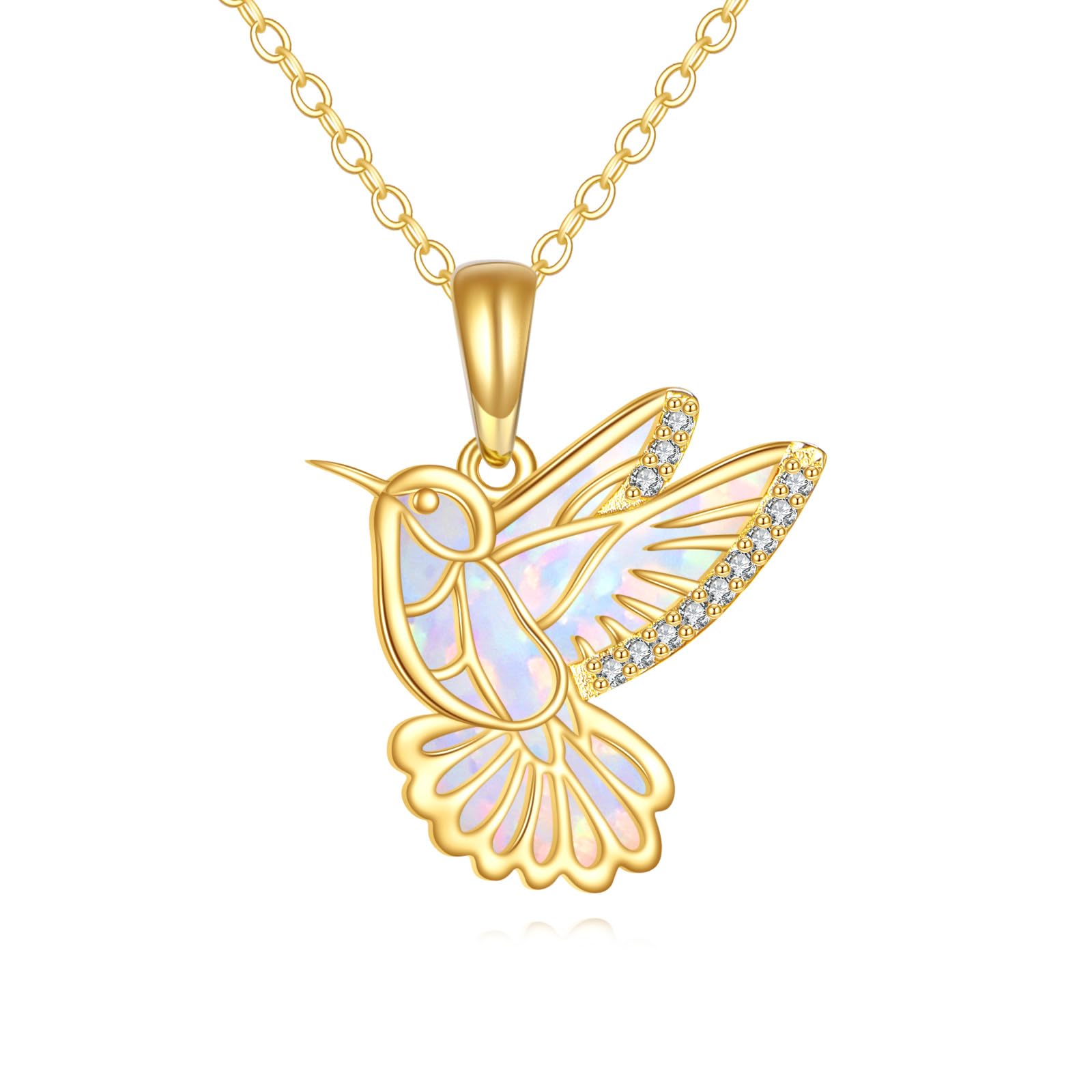 ELFRONT 14k Real Gold Butterfly/Hummingbird/Bee/Dragonfly Pendant Necklace Yellow Gold White Opal Jewelry For Women Female Gifts
