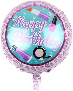 DIWULI Happy Birthday Balloon Lip-Stick Mape Up Pink - Happy Bday Balloon Diva Nail Polish, Happy Birthday Foil Balloon Round, Kids Birthday Girl Women Helium, Balloon for Birthday Party Decoration