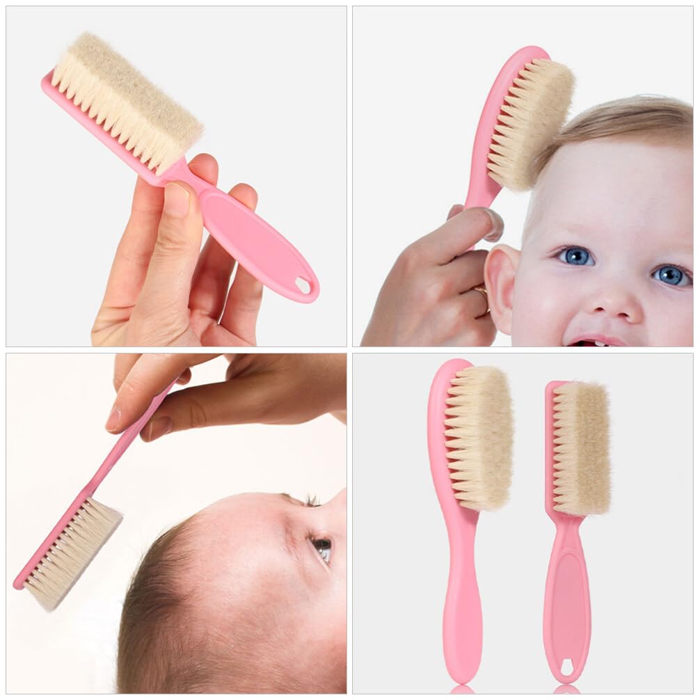 Healvian 2pcs Baby Hair Brush with Handle Natural Bristles Cradle Cap Brush Cradle Cap Brush Hair Scalp Massager for Newborns Toddlers