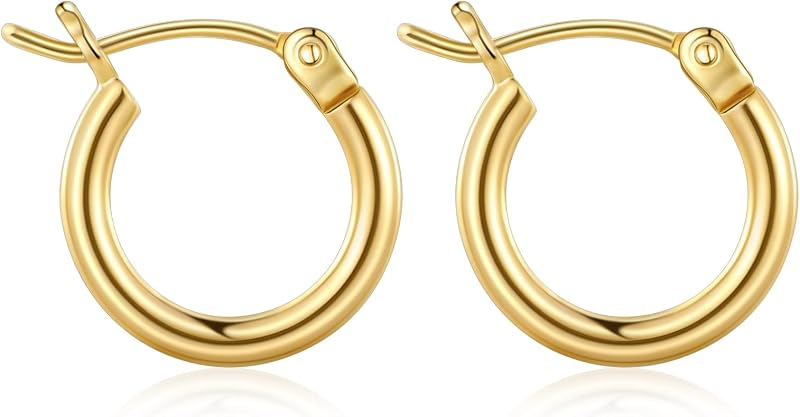 Gold Hoop Earrings for Women 14K Gold Plated | 925 Sterling Silver Post Hypoallergenic Hoop Earrings
