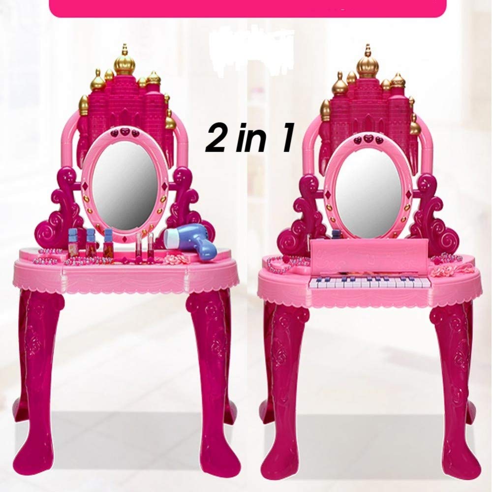 Trade Shop - Specchiera Make Up per Bambina con Luci Suoni Tastiera Pianola E Sgabello 2in1