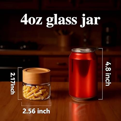 Miniatura 2 de Paquete de 6 recipientes herméticos apilables de vidrio de 4 onzas con tapas de acacia, tarros pequeños para avena durante la noche, almacenamiento
