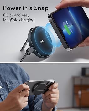 ESR for Magsafe Charger, Wireless Charger Kickstand, Charging Pad for iPhone 16/15/14/13/12 Series and AirPods 4/3/Pro/Pro 2, Galaxy S25 Strong Magnetic with 5 ft Removable Cable, Black | Charging Pad for iPhone 16/15/14/13/12 & AirPods 4/3/Pro/Pro 2, Galaxy S25, Strong Magnetic Charger with 5 ft Removable Cable