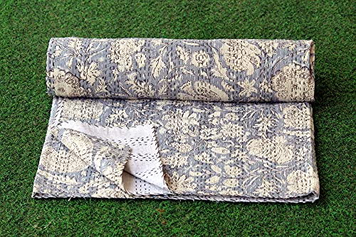 Colcha Kantha india de verano reversible hecha a mano para cama y sofá 5