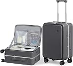 mixi 17x14x9 Carry On Luggage Underseat PC Hard Shell Suitcase Top Opening Aluminum Frame Travel Suitcases with Wheels, Smoke White