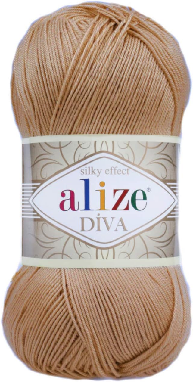 Hand Knitting Yarn 100% Microfiber Acrylic Yarn Alize Diva Silk Effect Thread Crochet Art Lace Craft Lot of 4 skeins 400gr 1532yds Color (369 Caramel)