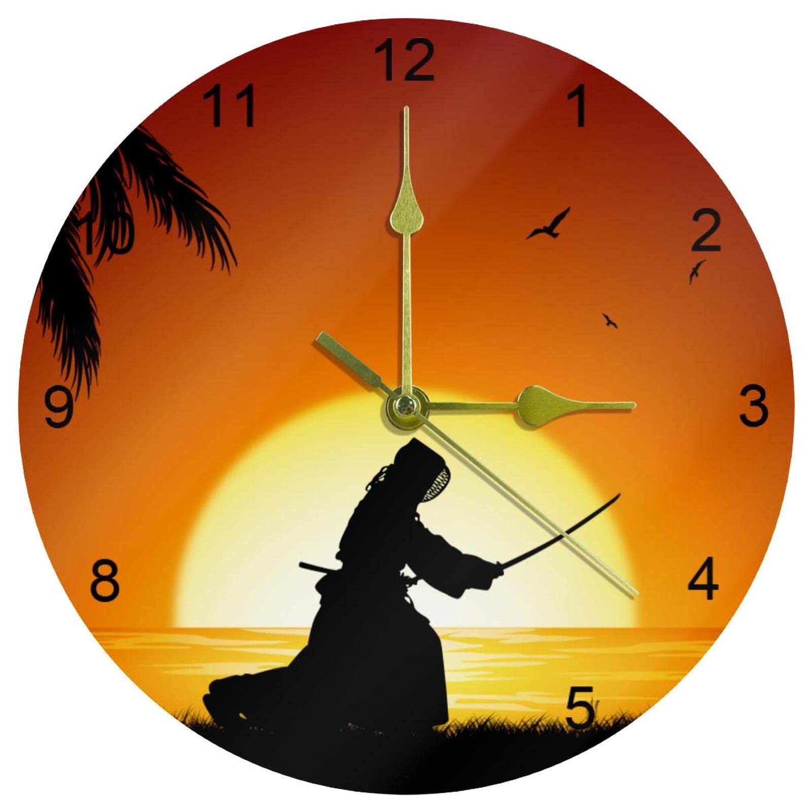 Horloge murale silencieuse kendo japonaise 25,4 cm sans tic-tac pour maison