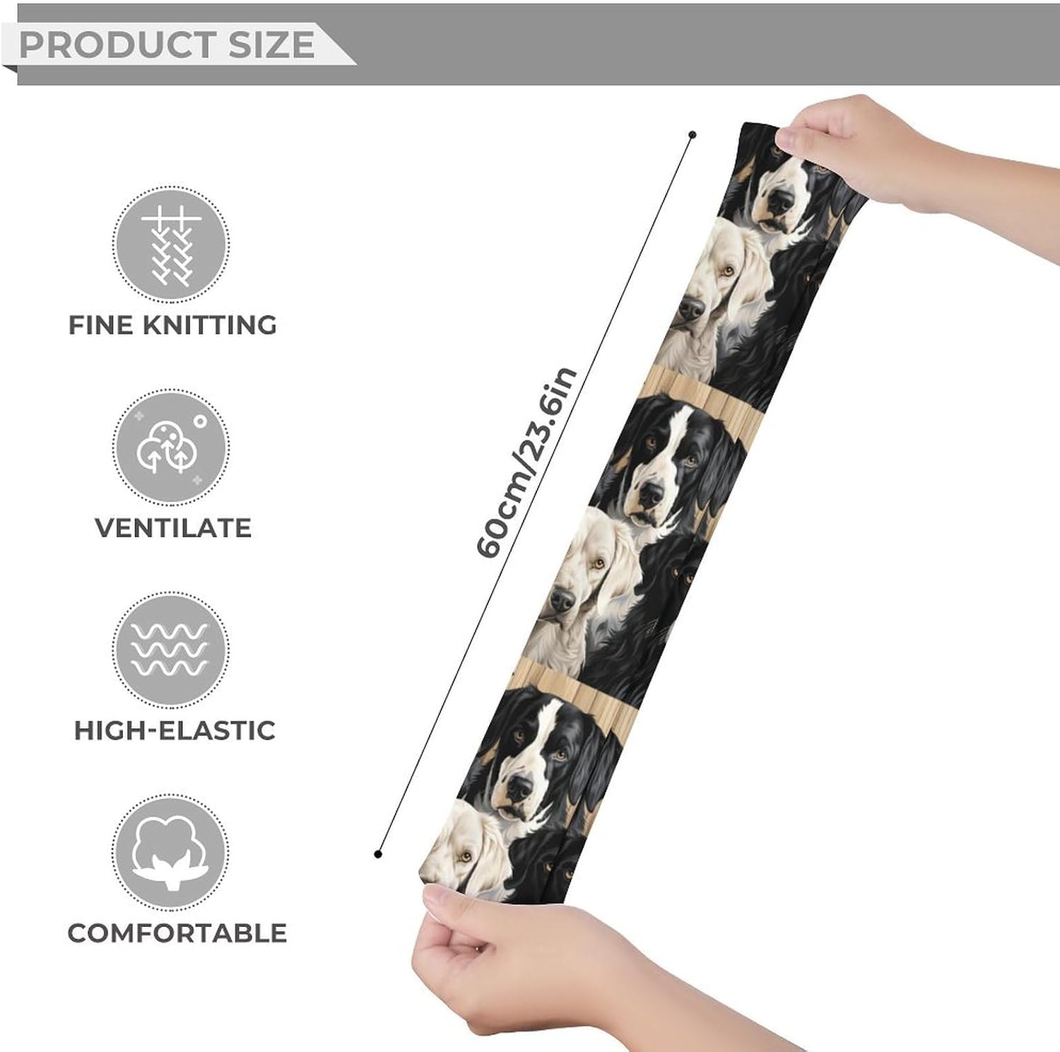 Black And White Dog Knee High Stockings for Women 23.6" Breathable Thigh High Stockings Over The Knee Socks